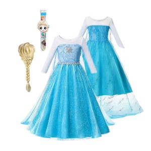 STRÓJ SUKIENKA ELZA ELSA FROZEN  + PERUKA + ZEGAREK