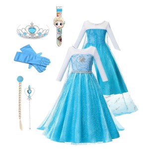 STRÓJ SUKIENKA ELZA ELSA FROZEN  + ZESTAW + ZEGAREK