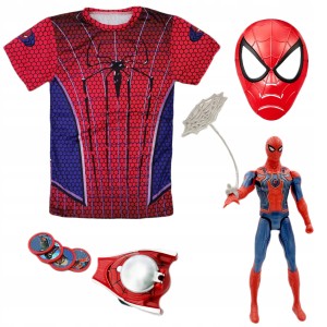 STRÓJ 4w1 KOSTIUM KOSZULKA MASKA WYRZUTNIA SPIDERMAN FIGURKA ZESTAW
