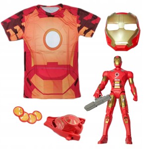 STRÓJ 4w1 KOSTIUM KOSZULKA MASKA WYRZUTNIA IRONMAN FIGURKA ZESTAW