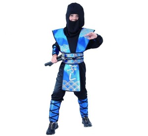 STRÓJ NIEBIESKI NINJA 130/140 CM WOJOWNIK KARNAWAŁ BAL PRZEBRANIE KOSTIUM