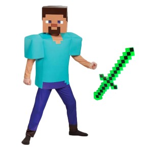 MINECRAFT KOSTIUM STEVE STRÓJ NA BAL PRZEBIERAŃCÓW + MIECZ LED 