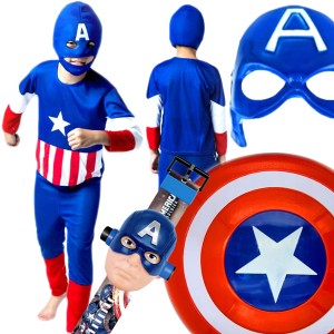 STRÓJ KOSTIUM KAPITAN AMERYKA ZESTAW 3w1 TARCZA MASKA ZEGAREK SUPERBOHATER AVENGERS
