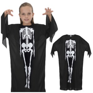 STRÓJ KOŚCIOTRUP SZKIELET PELERYNA 122/134 cm HALLOWEEN KARNAWAŁ 6-9 LAT