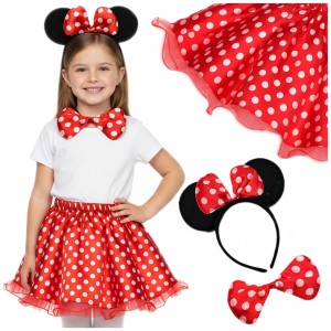 STRÓJ MYSZKA MINNIE MIKI KOSTIUM 3w1 SPÓDNICZKA OPASKA z KOKARDĄ MUCHA