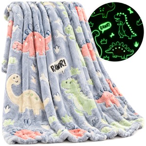 KOC ŚWIECĄCY W CIEMNOŚCI 150x200 DINOZAURY RAWRR LEKKI MIĘKKI PUSZYSTY DINO