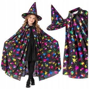 STRÓJ CZAROWNICA Czarodziej PELERYNA i KAPELUSZ DZIECI 120 cm HALLOWEEN 2w1